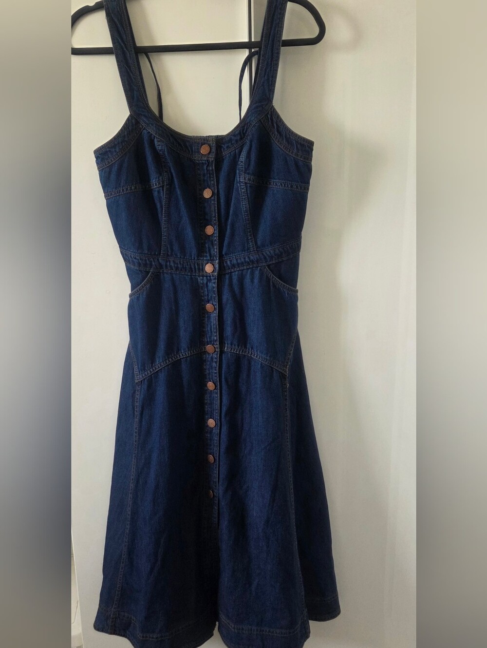 NWOT Pilcro Anthropologie Dark Blue Denim Button-Front Sundress Med.